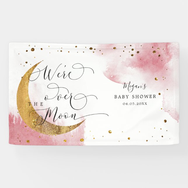 Über dem Mond Dreamy Pink Sky Baby Dusche Banner (Horizontal)