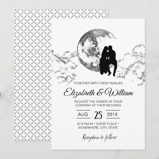 Über dem Mond Elegante Hochzeit Einladung (Vorne/Hinten)
