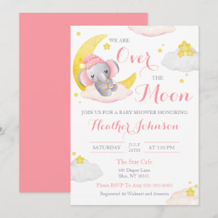 Über dem Mond Elephant Girl Babydusche Einladung