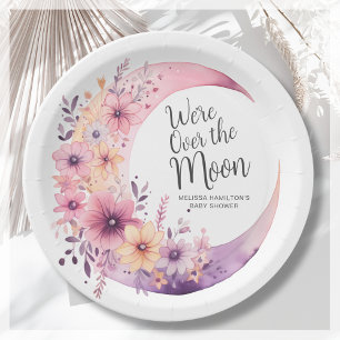 Über dem Mond Floral Baby Dusche Pappteller