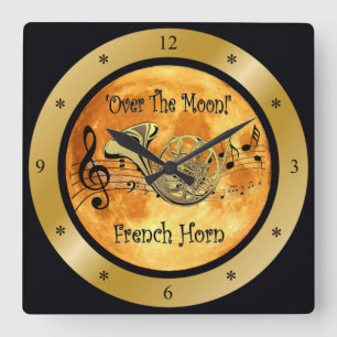 Über dem Mond ~ französisches Horn ~ musikalisch Quadratische Wanduhr