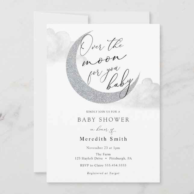 Über dem Mond für Ihr Baby Mond und Sternendusche Einladung (Vorderseite)