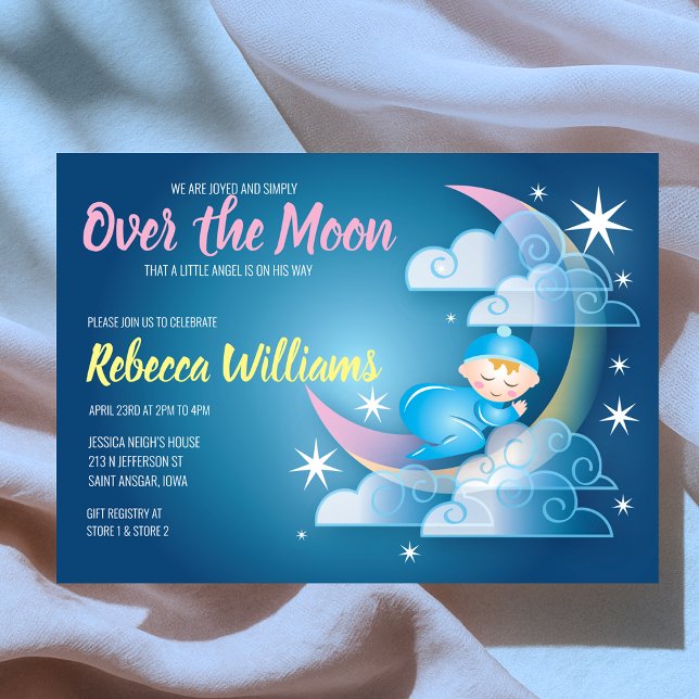 Über dem Mond geklatschte Babydusche - leichtere H Einladung (Over The Moon Cradled Baby Shower - Lighter Skin Invitation
)