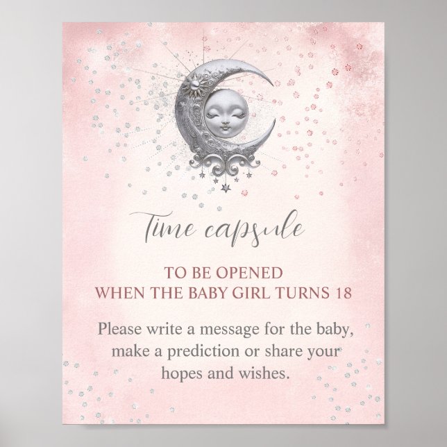 Über dem Mond Girl Baby Duschzeit Kapselunterschri Poster (Vorne)