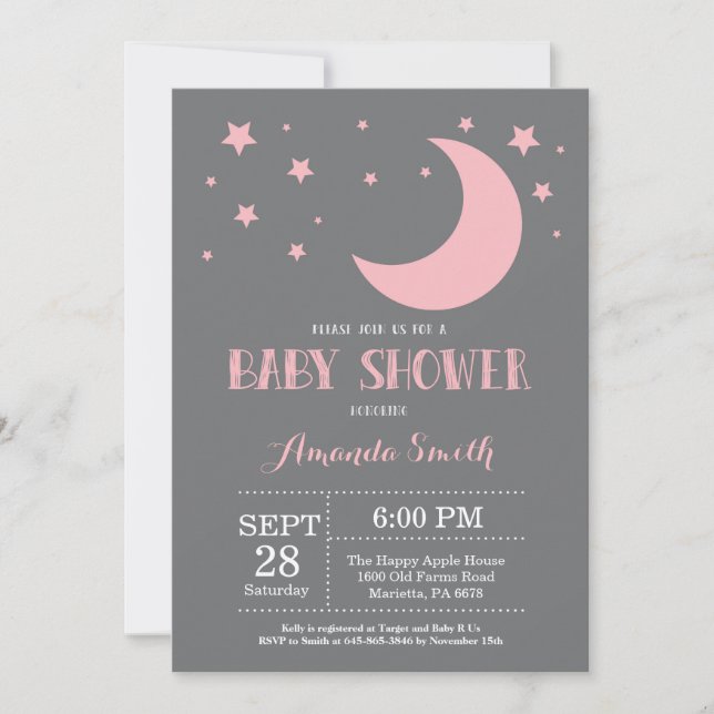 Über dem Mond Girl Babydusche Einladung Pink (Vorderseite)