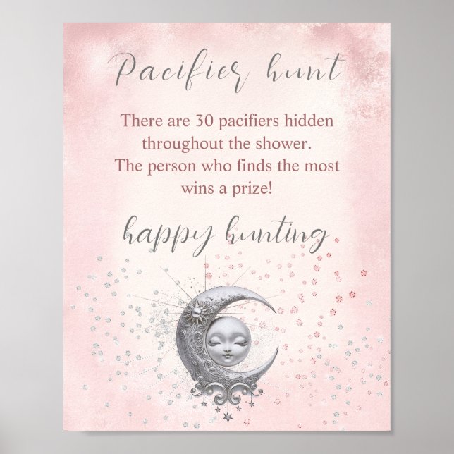 Über dem Mond Girl Babydusche Schnuller Jagd Spiel Poster (Vorne)