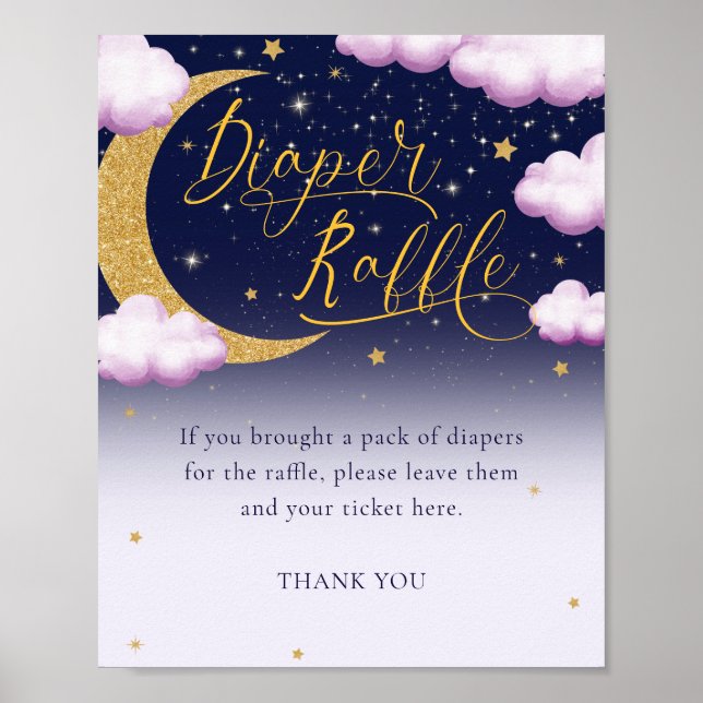 Über dem Mond Girl Babydusche Windeln Raffelzeiche Poster (Vorne)
