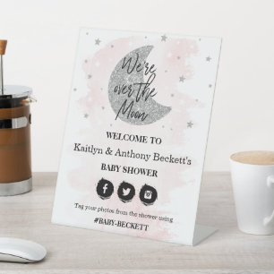 Über dem Mond Girls Baby Dusche Willkommen Sockelschild