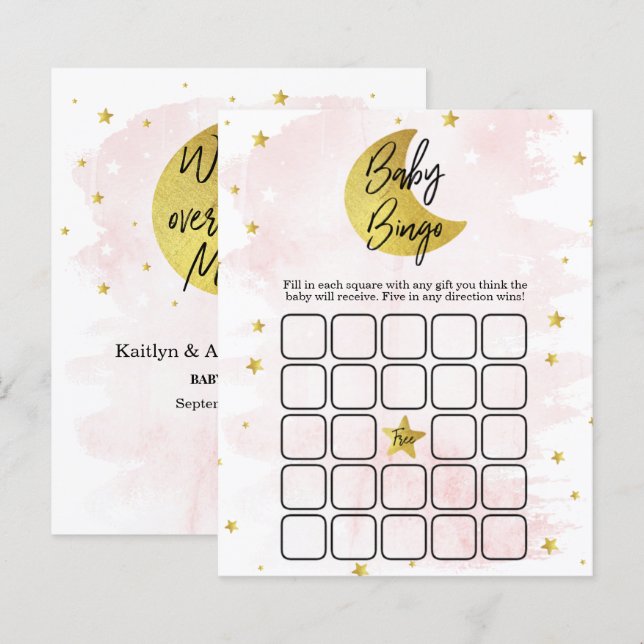 Über dem Mond | Girls Baby Shower Bingo (Vorne/Hinten)