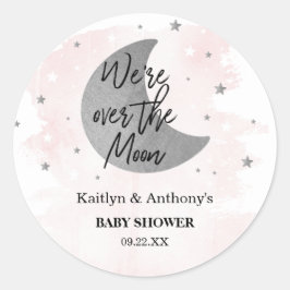 Über dem Mond | Girls Baby Shower Classic Round St Runder Aufkleber