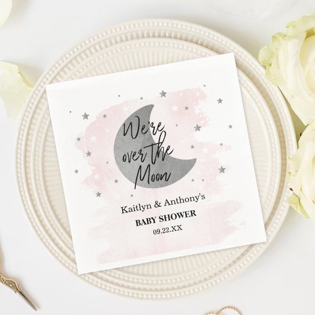 Über dem Mond | Girls Baby Shower Napkins Serviette (Von Creator hochgeladen)