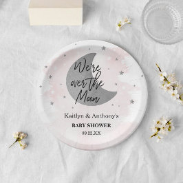 Über dem Mond | Girls Baby Shower Paper Plate Pappteller
