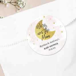 Über dem Mond | Girls Baby Shower Runder Aufkleber
