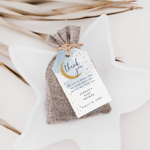 Über dem Mond Glitzer, blau Danke, Baby Dusche Geschenkanhänger