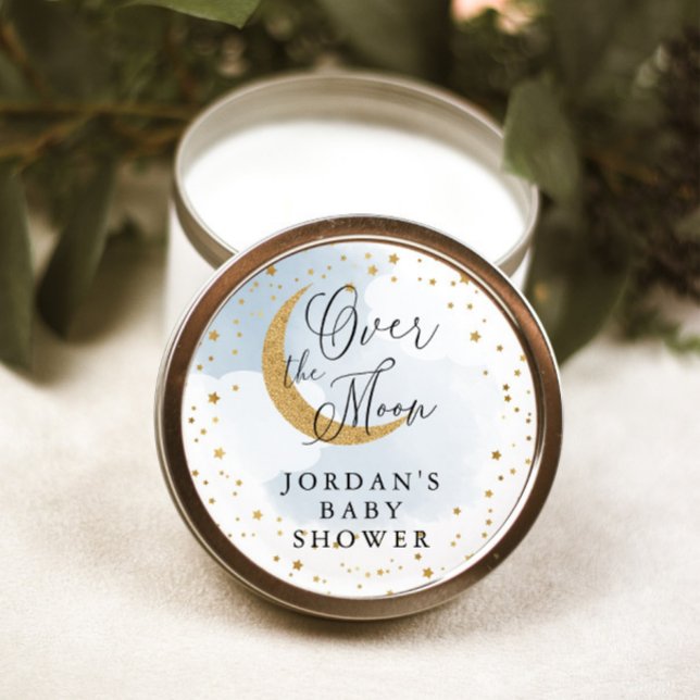 Über dem Mond, Gold Glitzer Blue Baby Duwer Gefall Runder Aufkleber (Von Creator hochgeladen)