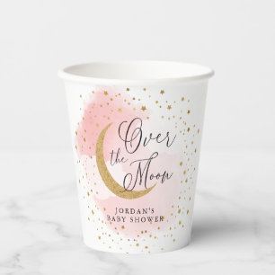 Über dem Mond Gold & Pink Babydusche Personalisier Pappbecher