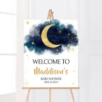 Über dem Mond Gold Stars Blauer Empfang