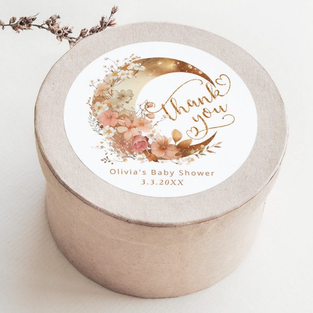 Über dem Mond goldene Babydusche Danke Runder Aufkleber (Von Creator hochgeladen)