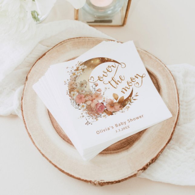 Über dem Mond goldene Blumenmoon Babydusche Serviette (Von Creator hochgeladen)