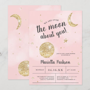 Über dem Mond goldener Glitzer pinkfarbene Wolken Einladung