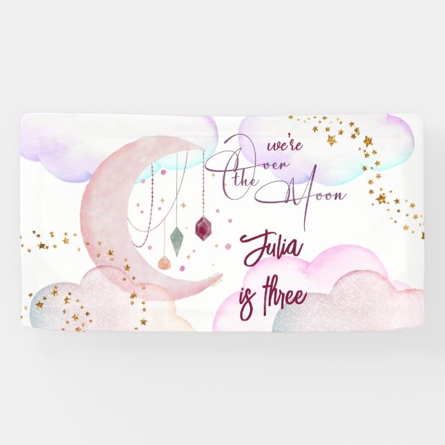 Über dem Mond herrlicher pastellfarbener Kindergeb Banner (Horizontal)