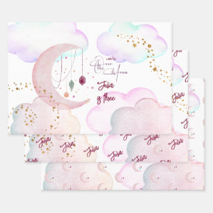 Über dem Mond herrlicher pastellfarbener Kindergeb Geschenkpapier Set