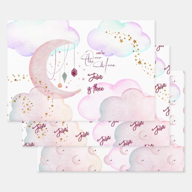 Über dem Mond herrlicher pastellfarbener Kindergeb Geschenkpapier Set (Set)