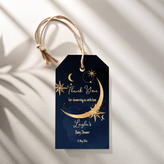 Über dem Mond Himmelsdusche Baby-Dusche Geschenkanhänger (Over the moon celestial sky baby shower gift tags)