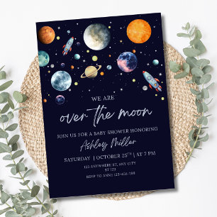 Über dem Mond Jungen Baby Shower Einladung, Weltra Einladung