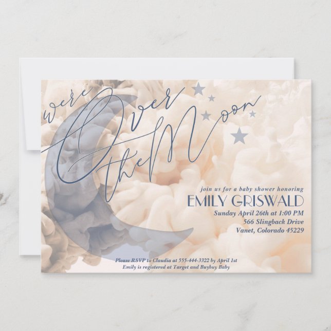 Über dem Mond Kinderdusche Einladung (Vorderseite)