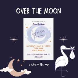 Über dem Mond Lila Aquarellendusche Einladung