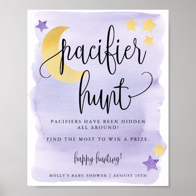 Über dem Mond Lila Baby Schnuller Hunt Game Poster (Vorne)