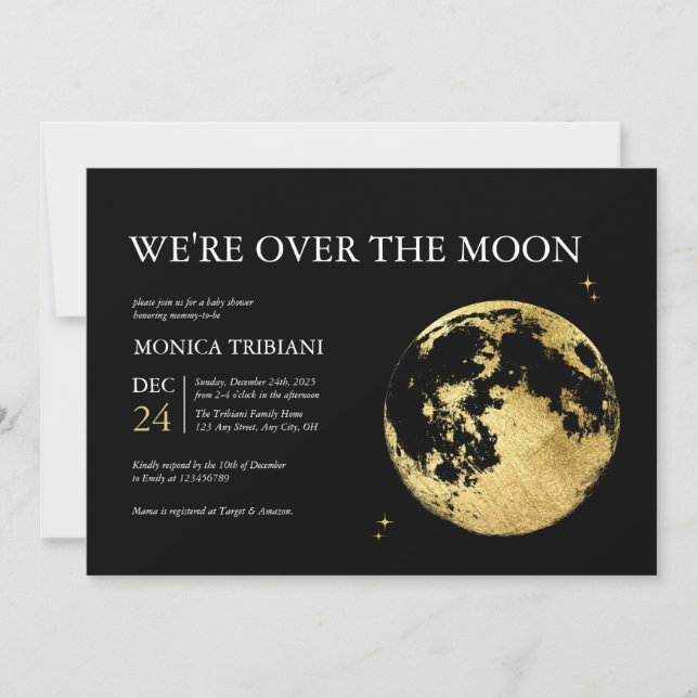 Über dem Mond Minimalistisch Dreamy Gold Babydusch Einladung (Vorderseite)