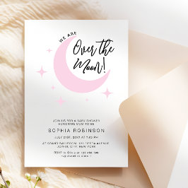 Über dem Mond Minimalistisch Pink Baby Girl Dusche Einladung