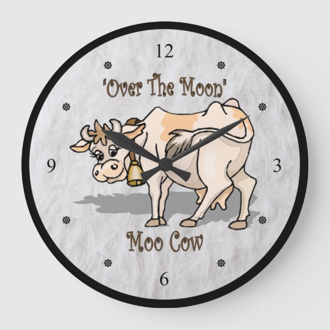 "Über dem Mond" ~ MOO-Kuh ~ runden Wanduhr ~ (Vorderseite)