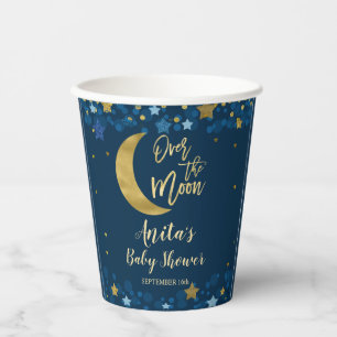 Über dem Mond Navy Baby Shower Gold Glitzer Pappbecher