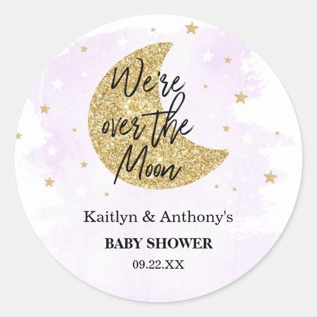 Über dem Mond | Neutral Baby Shower Classic Round Runder Aufkleber (Vorderseite)