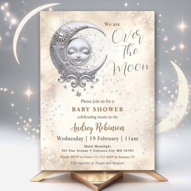 Über dem Mond - Neutrale Babydusche Einladung (Over The Moon Gender Neutral Baby Shower Invitation)