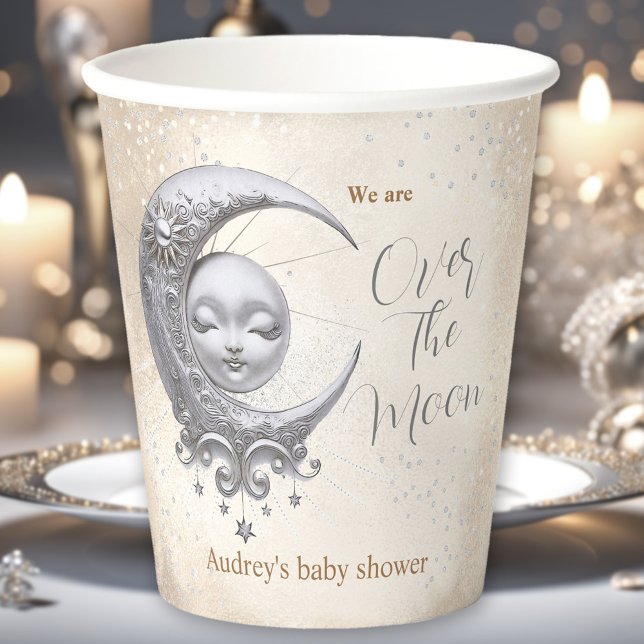 Über dem Mond - Neutrale Babydusche Pappbecher (Over The Moon Gender Neutral Baby Shower Paper Cups)