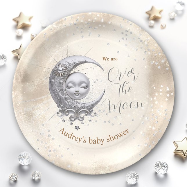 Über dem Mond - Neutrale Babydusche Pappteller (Over The Moon Gender Neutral Baby Shower Paper Plates)
