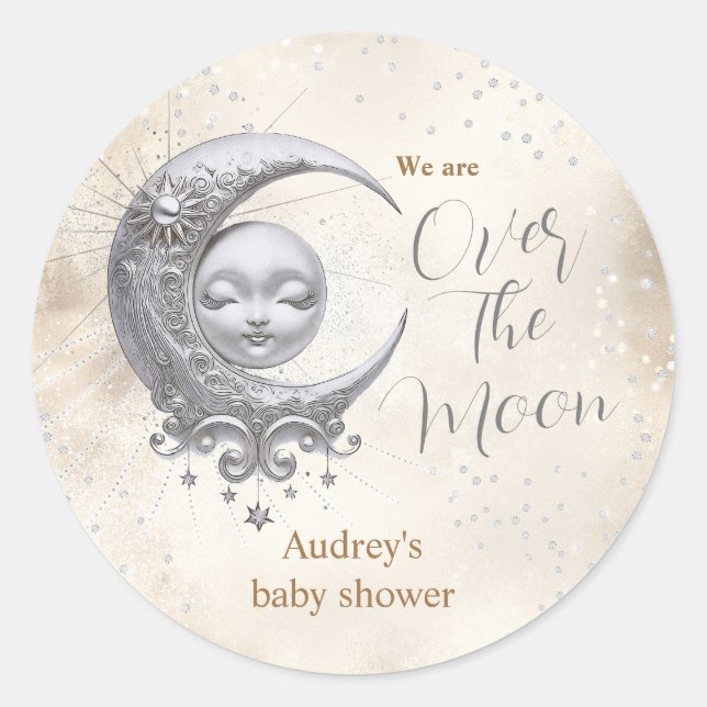 Über dem Mond - Neutrale Babydusche Runder Aufkleber (Vorderseite)