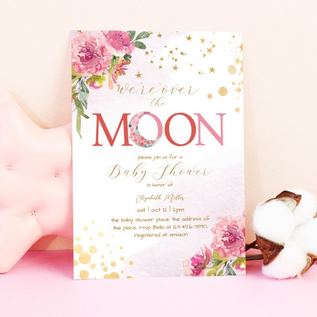 Über dem Mond Niedliche Gold Stars Kindermädchendu Einladung (Von Creator hochgeladen)