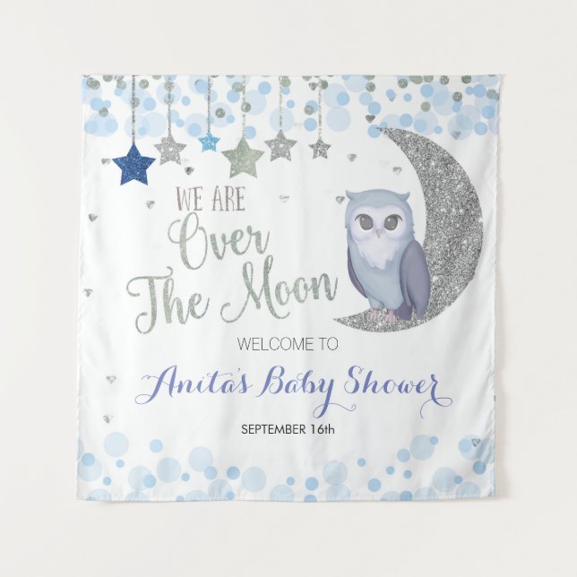 Über dem Mond Owl Baby Duschband Wandteppich (Vorderseite)