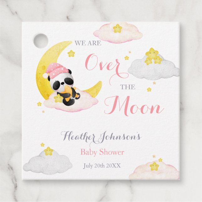 Über dem Mond Panda Bear Girl Babydusche Geschenkanhänger (Vorderseite)