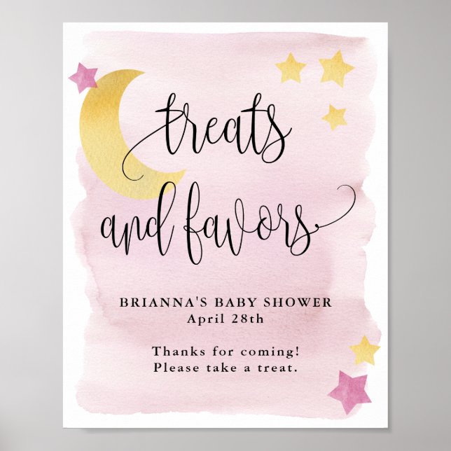 Über dem Mond, Pink Baby Dusche Leckereien und Gef Poster (Vorne)