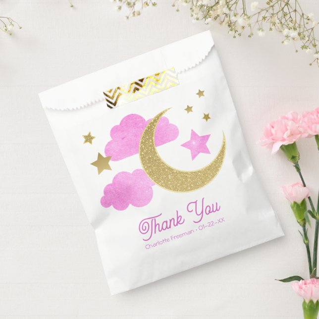 Über dem Mond Pink Babydusche Gefälligkeitstaschen Geschenktütchen (Versiegelt)