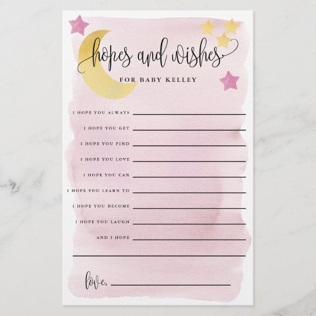 Über dem Mond Pink Babywans und wünscht Papierkart Flyer (Vorne)