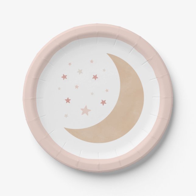 Über dem Mond Pink Girl Babydusche Pappteller (Vorderseite)