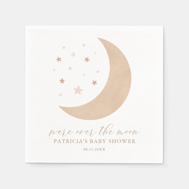 Über dem Mond Pink Girl Babydusche Serviette (Vorderseite)