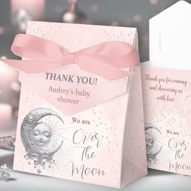 Über dem Mond Pink Girl Dusche Zelt Gefallen Box Geschenkschachtel (Over The Moon Pink Girl Baby Shower Tent Favor Box)